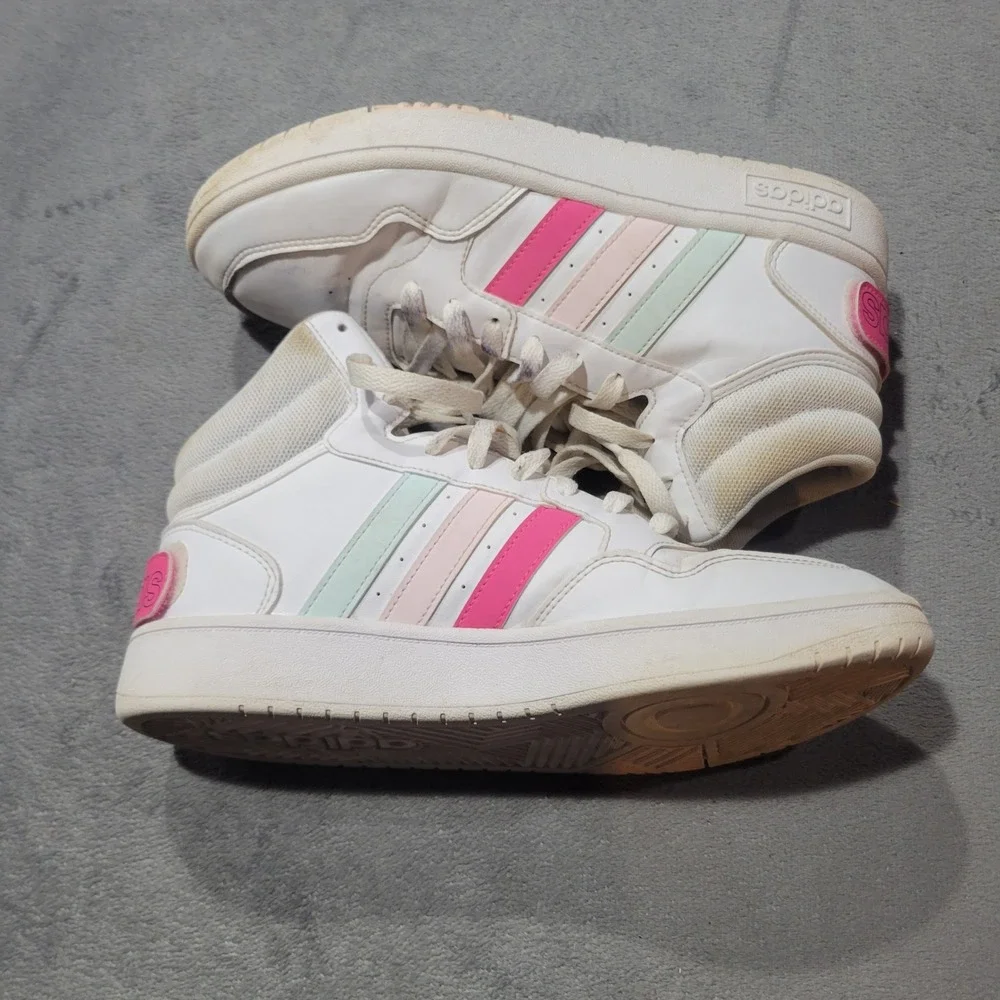 Adidas Hoops 3.0 Mid Womens 8.5 White Pink Pastel GX7 Basketball Sneaker Retro‎